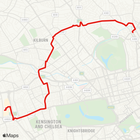 TfL Camden Town - Swiss Cottage - Kilburn Pk - Westbourne Pk - Notting Hill Gate - Holland Pk - White City map