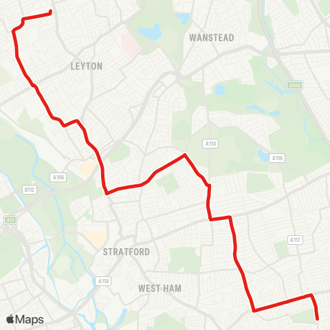 TfL E Ham, Central Pk - Upton Pk - Forest Gate - Leyton - Walthamstow Central map