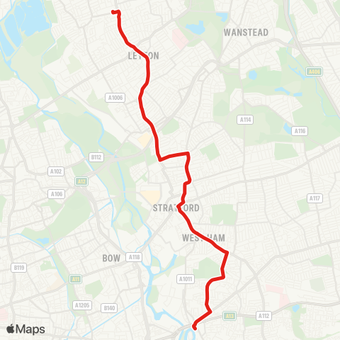 TfL Walthamstow - Stratford - Canning Town map