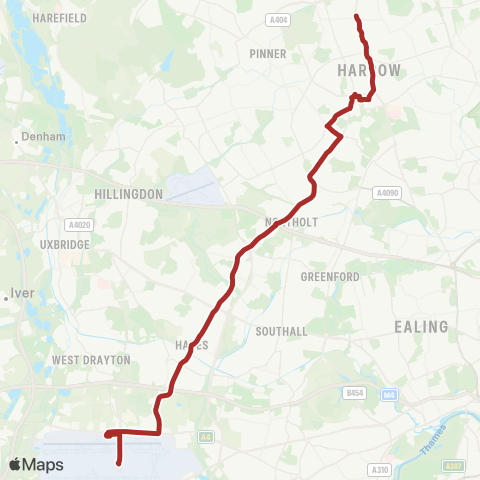 TfL Heathrow Central - Harlington - Hayes - Yeading - Northolt - S Harrow - Harrow - Wealdstone - Harrow Weald, Bus Garage map