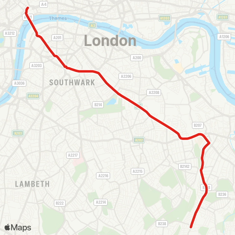 TfL Brockley Rise - Elephant & Castle - Aldwych map