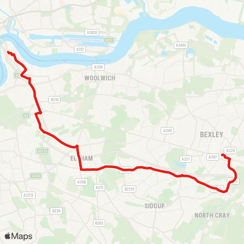 TfL North Greenwich - Eltham - Bexleyheath map