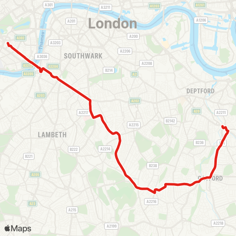 TfL Lewisham Sta - Catford - Forest Hill - Dulwich - E Dulwich - Camberwell - Oval - Vauxhall - Victoria map