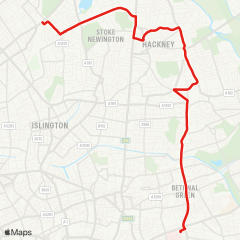 TfL Finsbury Pk - Stoke Newington - Hackney - Bethnal Green - Whitechapel map