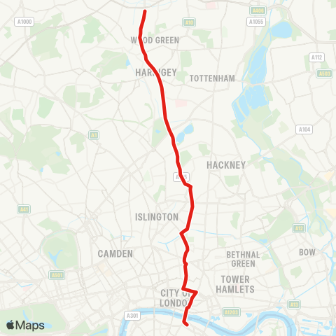 TfL Palmers Green - Wood Green - Harringay - Manor House - Newington Green - Hoxton - Moorgate - London Bridge map