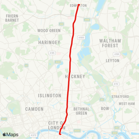 TfL Edmonton Green - Tottenham - Stoke Newington - Liverpool St - London Bridge map