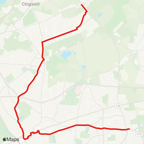 TfL Becontree Heath - Goodmayes - Ilford - Gants Hill - Barkingside - Hainault - Chigwell Row map