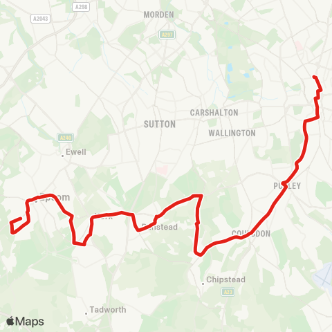 TfL Epsom Hosp - Banstead - Coulsdon - Purley - W Croydon map