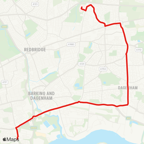 TfL Beckton - Dagenham - King George Hosp map