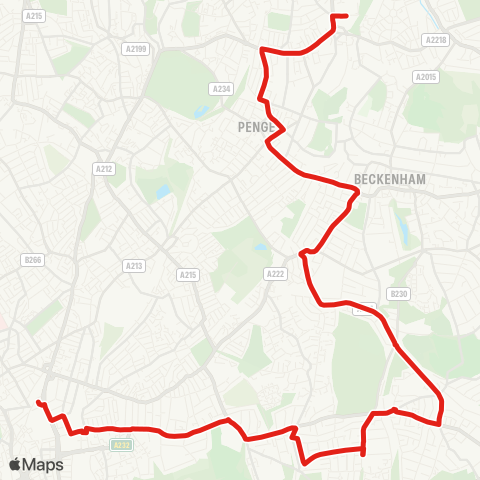 TfL Lower Sydenham - Penge - Kent House - Clock House - Beckenham - Eden Pk - W Wickham - Shirley - E Croydon - W Croydon map