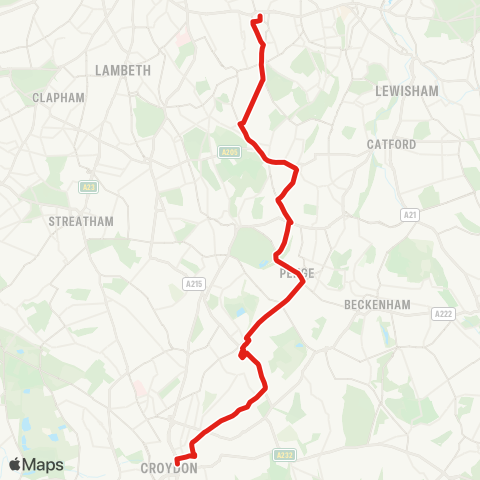 TfL Peckham - Dulwich - Forest Hill - Sydenham - Penge - Anerley - Norwood Jct - Woodside - Croydon Town Ctr map