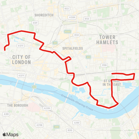 TfL St Paul's Sta - London Wall - Aldgate - Tower Gateway - Wapping - Shadwell map