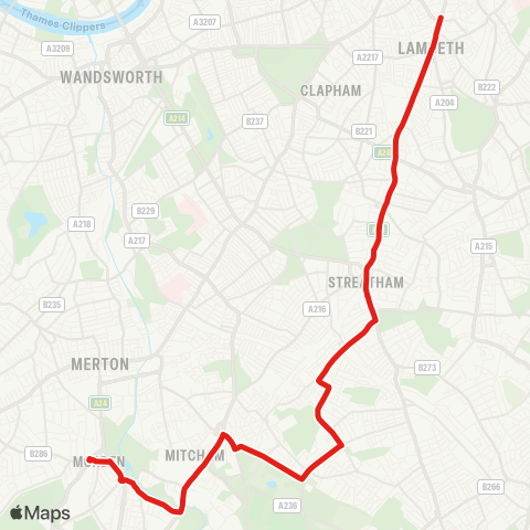 TfL Brixton - Streatham - Morden map