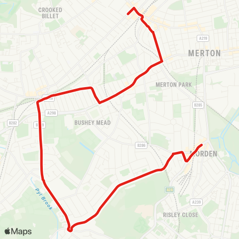 TfL Morden - Hillcross Av - Lower Morden - Grand Dr - Raynes Pk - Wimbledon Chase - Wimbledon map