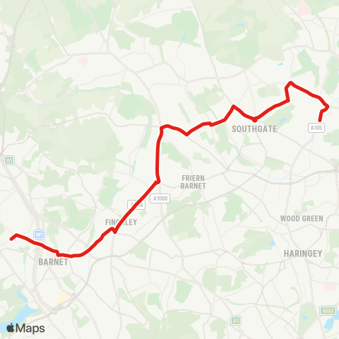 TfL Winchmore Hill - Eversley Pk Rd - Southgate - Osidge - Whetstone - N Finchley - Finchley Central - Church End Hendon - Colindale Sta map