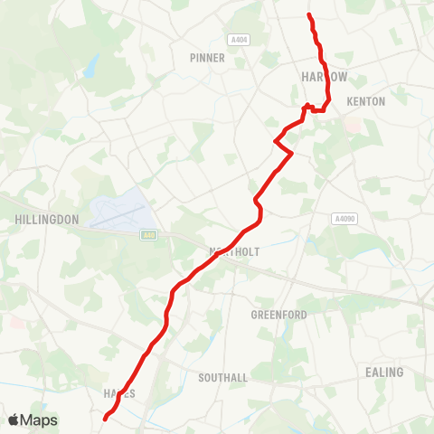 TfL Hayes & Harlington Sta - Yeading - Northolt - S Harrow - Roxeth - Harrow - Wealdstone - Harrow Weald, Bus Garage map