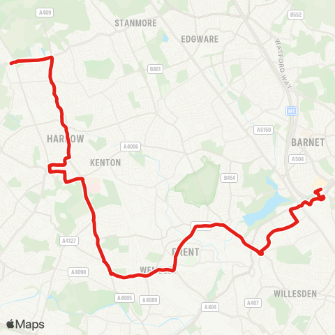 TfL Harrow Weald - Harrow - Wembley - Neasden - Brent Cross map