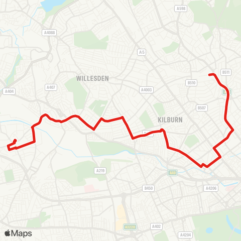 TfL Central Middlesex Hosp - Harlesden - Kensal Rise - Swiss Cottage - Finchley Rd, 02 Ctr map