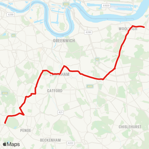 TfL Plumstead - Lewisham - Forest Hill - Sydenham - Crystal Palace map