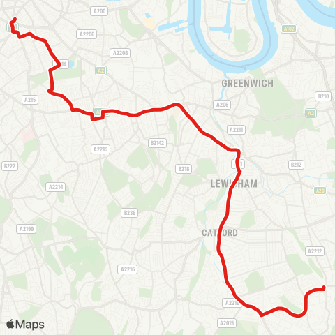 TfL Grove Pk - Downham - Bellingham - Catford - Lewisham - New Cross - Peckham - Southampton Way - Burgess Pk - Aylesbury & Heygate Estates - Elephant & Castle map