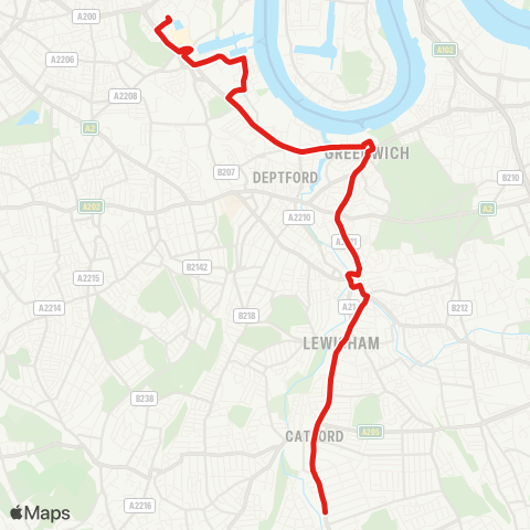 TfL Canada Water - Deptford - Greenwich - Lewisham - Bellingham, Catford Bus Garage map