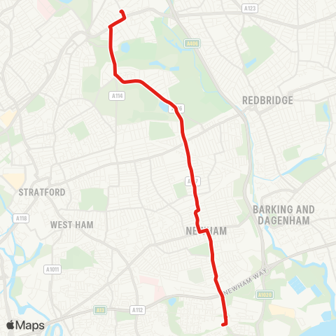 TfL Wanstead - Manor Park - E Ham - Beckton map