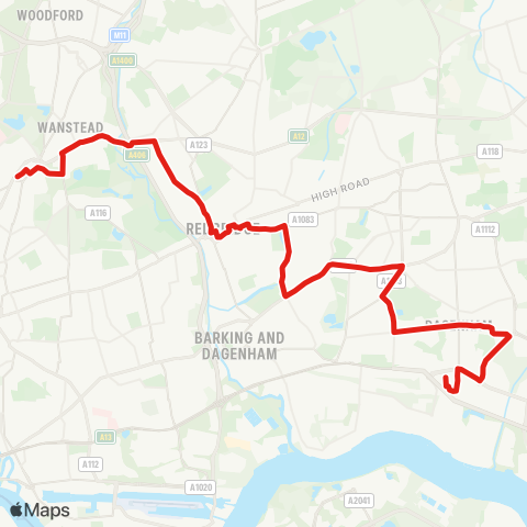 TfL Dagenham - Ilford - Leytonstone map