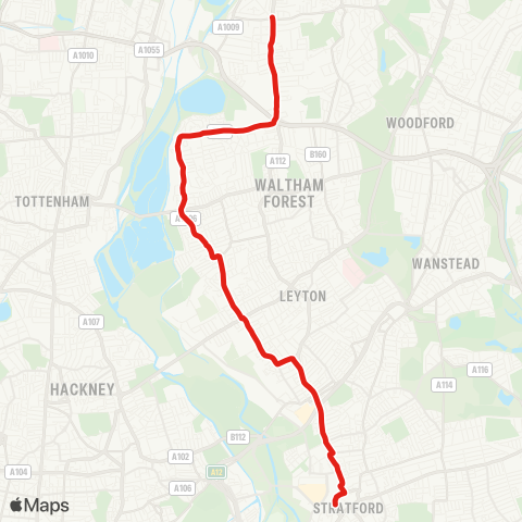 TfL Chingford Mt - Blackhorse Rd - Leyton - Stratford map