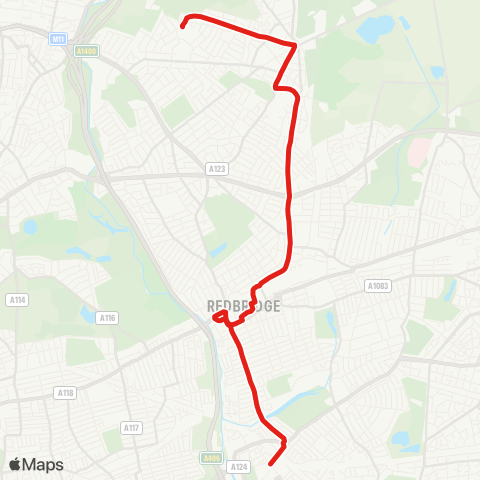 TfL Clayhall, The Glade - Barkingside - Newbury Pk - Ilford - Loxford - Barking map