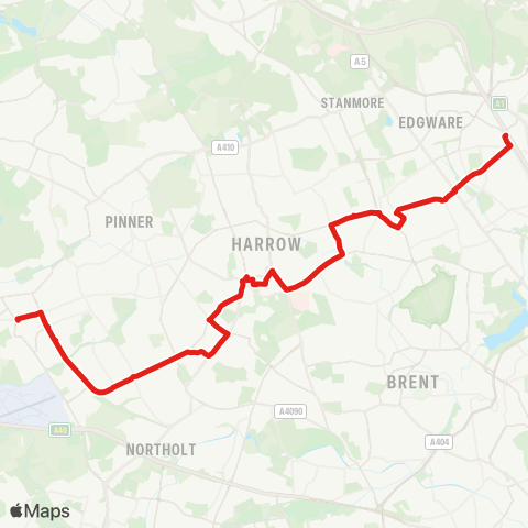 TfL Mill Hill Bway - Burnt Oak - Queensbury - Streatfield Rd - Kenton - Harrow - Roxeth - S Harrow - Eastcote Ln - S Ruislip - Ruislip Manor - Ruislip Sta map