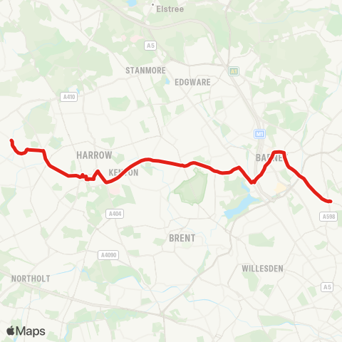 TfL Golders Green - Hendon Quadrant - Middlesex Univ - W Hendon - Kingsbury - Kenton - Harrow - N Harrow - Pinner map