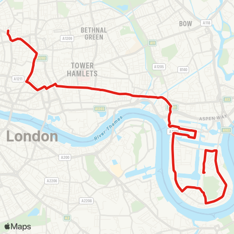 TfL Crossharbour - Canary Wharf - Aldgate - Old St map