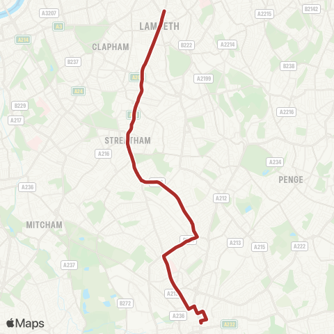 TfL Brixton - Streatham - Thornton Heath - Croydon Town Ctr map