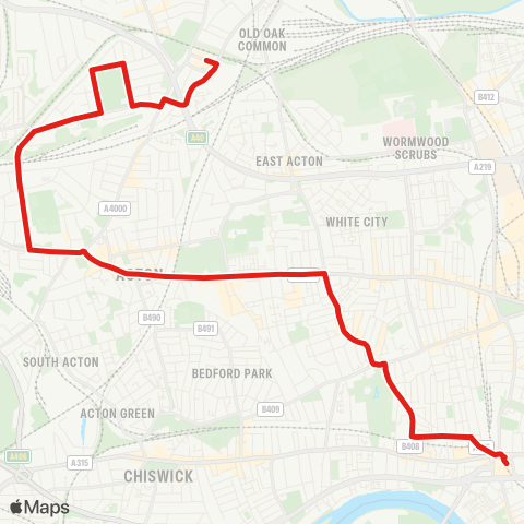 TfL Hammersmith - Dalling Rd - Starch Green - Askew Rd - Acton Vale - Acton - Twyford Av - W Acton - N Acton map