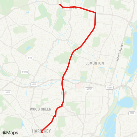 TfL Enfield Chase - Enfield Town - Southbury Rd - Great Cambridge Rd - Westbury Av - Turnpike Ln Sta map