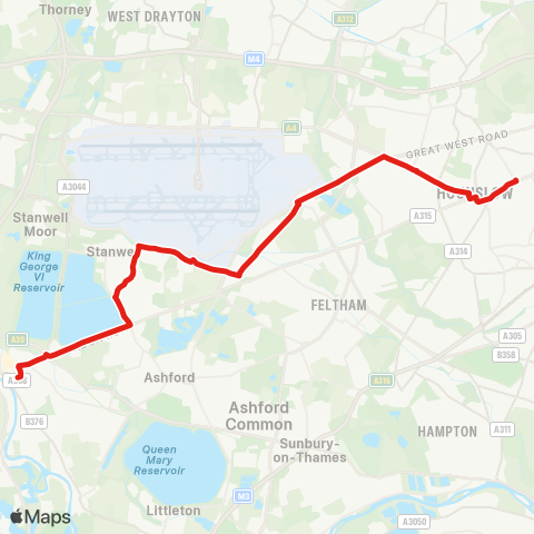 TfL Hounslow - Hatton Cross - Bedfont - Stanwell - Staines map