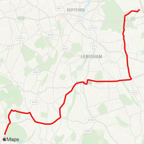 TfL Crystal Palace - Westwood Hill - Sydenham - Bell Green - Catford - Lee - Lee Green - Blackheath Village - Blackheath, Royal Standard map