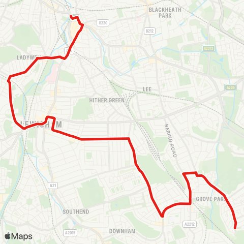 TfL Lewisham Sta - Ladywell - Catford - Hither Green - Grove Pk - Grove Pk Cemetery map