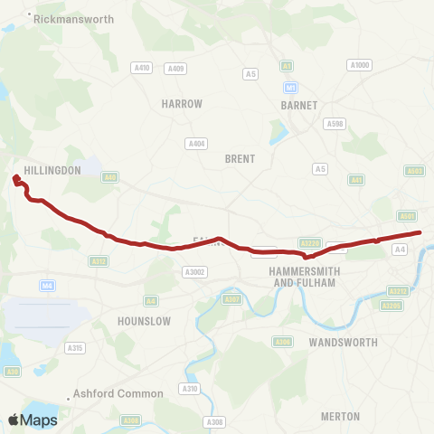 TfL Uxbridge - Hayes - Ealing - Shepherd's Bush - Holborn map