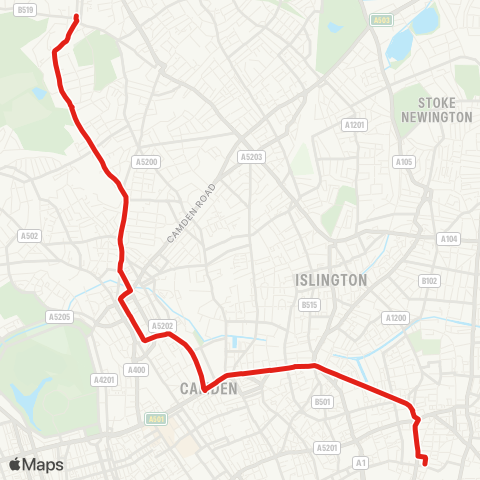 TfL Highgate - Camden Town - Moorgate map