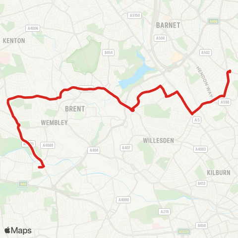 TfL Alperton, Sainsbury's - Sudbury - N Wembley - Neasden - Cricklewood - Childs Hill - Golders Green map