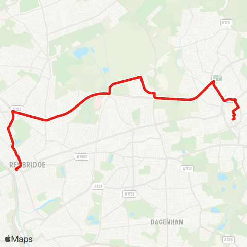 TfL Romford - Marks Gate - Little Heath - Newbury Pk - Gants Hill - Ilford map