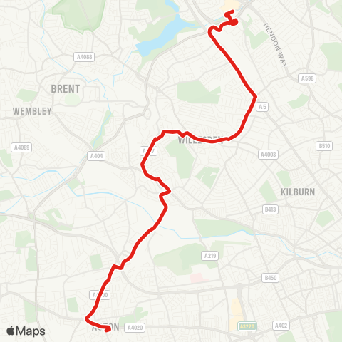 TfL Acton, High St - Acton Main Line Sta - N Acton - Willesden Jct - Harlesden - Willesden Green - Cricklewood - Brent Cross map