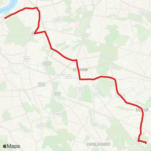 TfL Queen Mary's Hosp - Sidcup - Eltham - Blackheath (Royal Standard) - Westcombe Pk - E Greenwich - Greenwich, Cutty Sark map