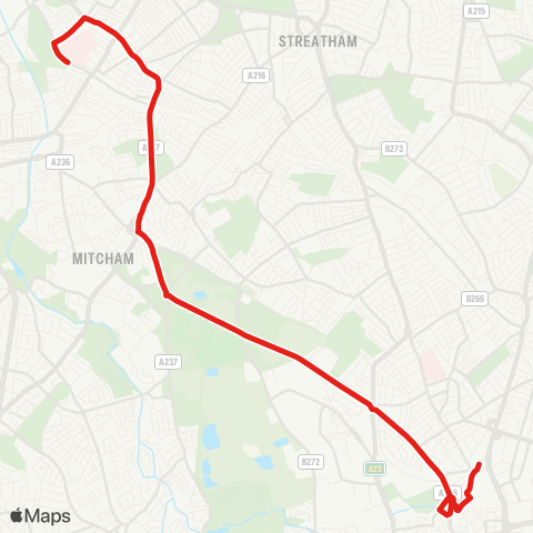 TfL W Croydon - Mitcham - St. George's Hosp map