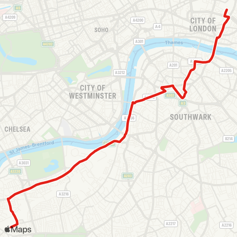 TfL Clapham Jct - Battersea - Vauxhall - Elephant & Castle - Southwark Bridge Rd - Liverpool St Sta map