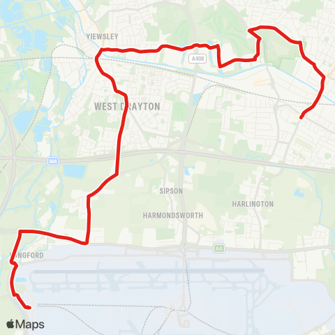 TfL Hayes. Asda - W Drayton - Heathrow Term 5 map