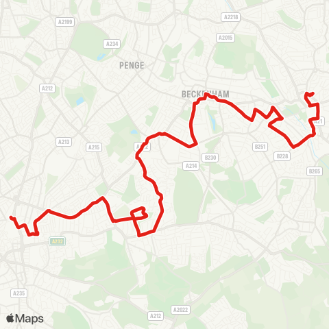 TfL W Croydon - Addiscombe - Shirley - Elmers End - Beckenham - Shortlands - Bromley S - Bromley N map