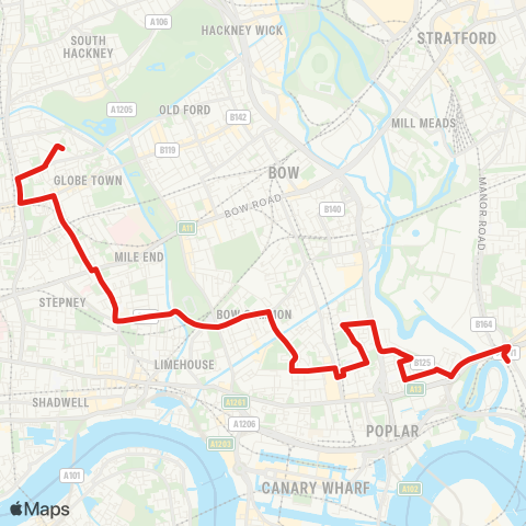 TfL Canning Town - Aberfeldy Estate - Stepney Green - Bethnal Green, Bonner Rd map