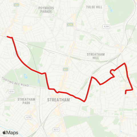 TfL W Norwood - Royal Circus - Streatham - Balham map